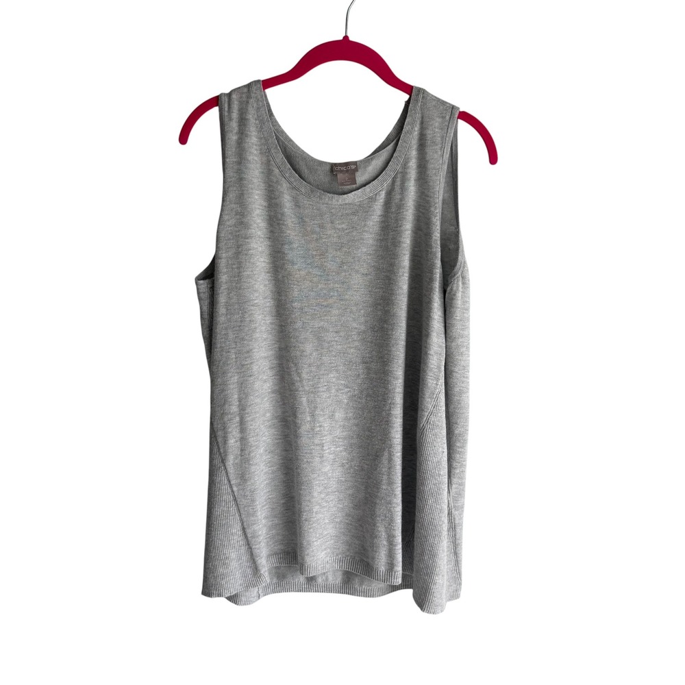 CHICO'S Gray Sweater Rib Trim Minimalist Career Casual Ladies Tank Top, 2/ L